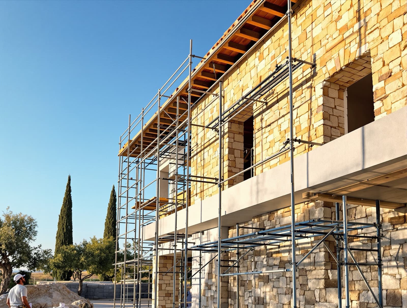 Construction maison provençale — élévation pierre et béton